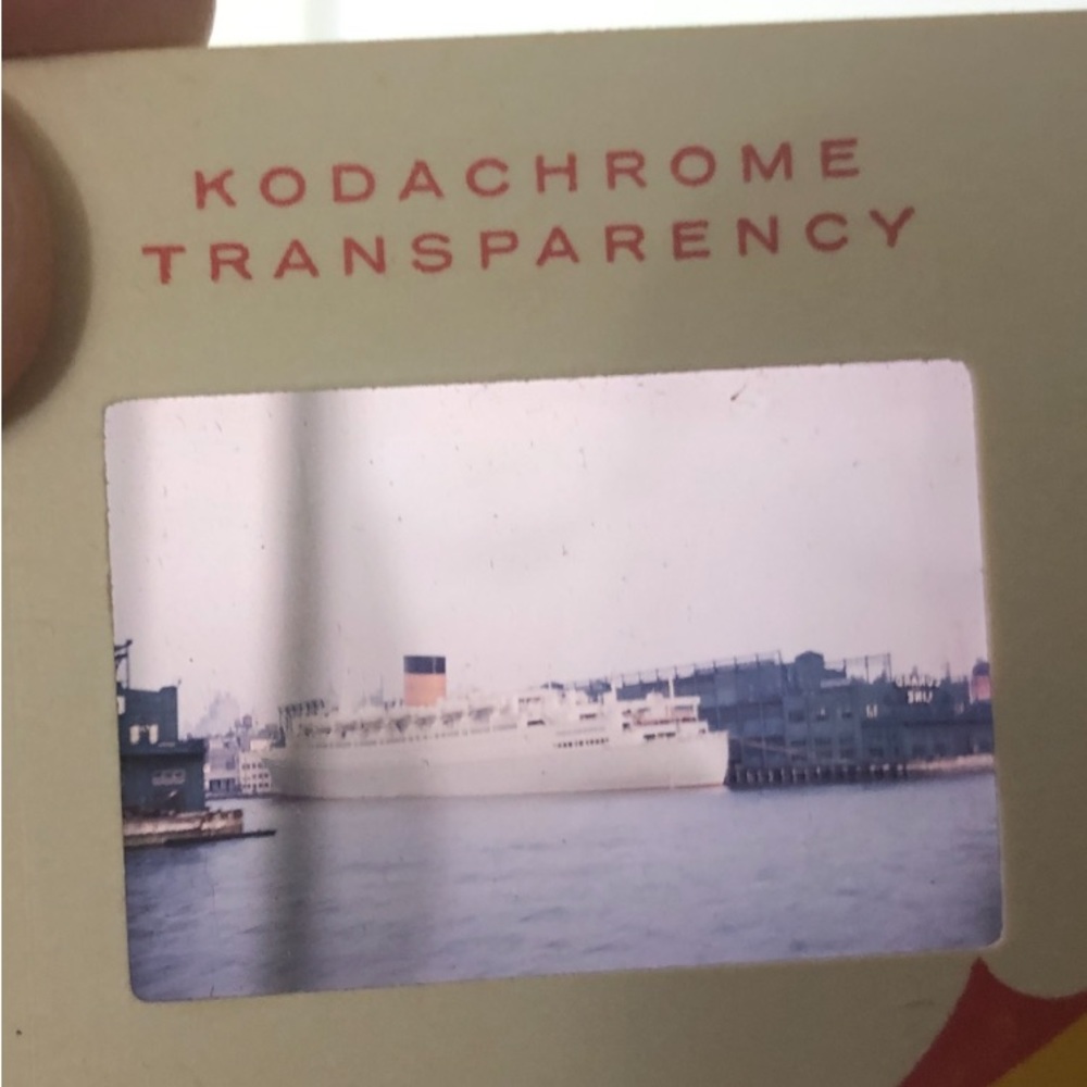 Vintage box of 21 Kodachrome slide photos from early1960's boats bridge